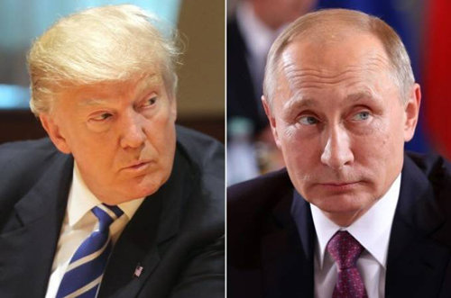 ‘러시아 스캔들’로 위기를 맞은 도널드 트럼프 미국 대통령(왼쪽 사진)과 사건의 원인을 제공한 러시아의 블라디미르 푸틴 대통령. 미국 MSNBC 웹사이트 캡처