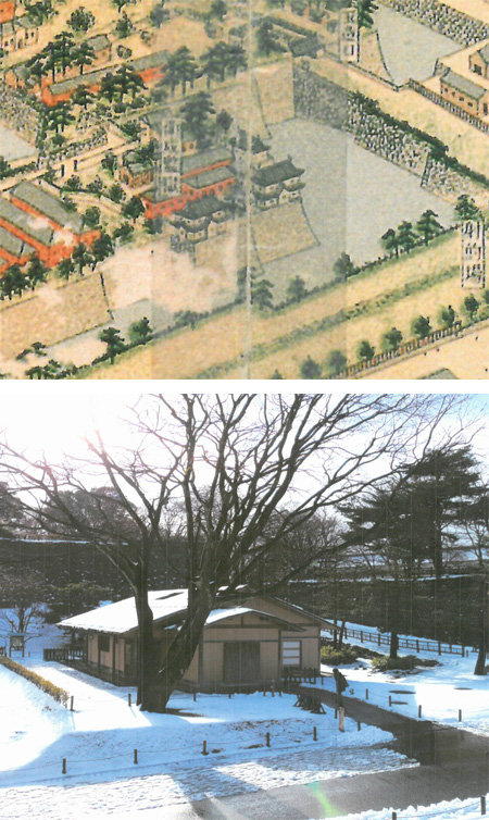 일본 오사카 육군 위수형무소(가운데 건물들)를 표기한 조감도(위쪽 사진). 윤봉길 의사가 처형 직전 13시간가량 머문 가나자와 일본군 9사단 구금소 터(아래쪽)에는 화장실이 들어서 있다. 오사카 중앙도서관 제공