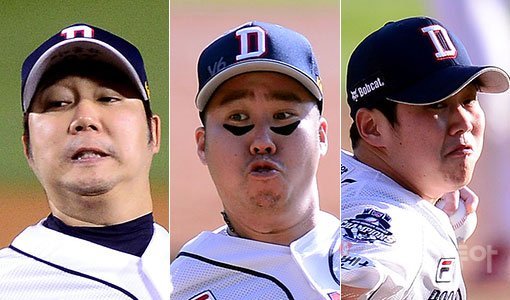 ‘판타스틱4’의 해체 속에서도 두산이 웃을 수 있는 이유는 건재한 좌완 삼총사 덕분이다. 장원준, 유희관, 함덕주(왼쪽부터)는 2018년에도 뛰어난 활약이 기대되는 곰 군단의 든든한 왼팔들이다. 스포츠동아DB