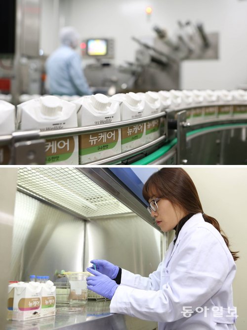 충남 천안시 차암동 생산 공장에서 ‘아셉틱 용기’로 패키지를 리뉴얼한 제품을 생산하고 있다.