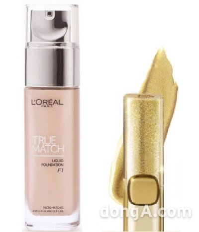 ▲ 선미 MV 메이크업 사용 제품. 로레알파리 트루 매치 파운데이션 F1 로즈 아이보리(왼쪽)와 메탈릭 어딕션-멀티 스틱 퓨어 골드. 사진제공=로레알파리