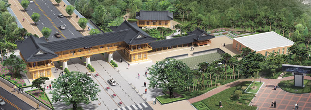 올 9월 전북대 정문 부근에 완공 예정인 큰사람교육개발원. ‘한스타일 캠퍼스’ 핵심 건물로 대학의 랜드마크가 됨은 물론 ‘한옥마을 전주’의 이미지를 강화시켜 줄 것으로 기대되고 있다. 전북대 제공