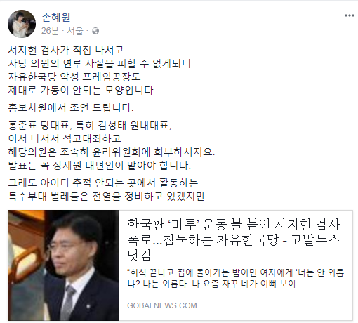 손혜원 더불어민주당 의원 페이스북