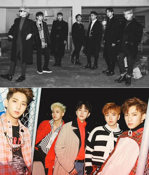 그룹 블락비(위쪽)-B1A4. 사진제공｜세븐시즌스·WM엔터테인먼트
