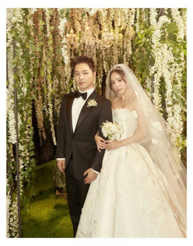 3일 결혼식을 올린 가수 태양(왼쪽)과 배우 민효린. YG엔터테인먼트 제공
