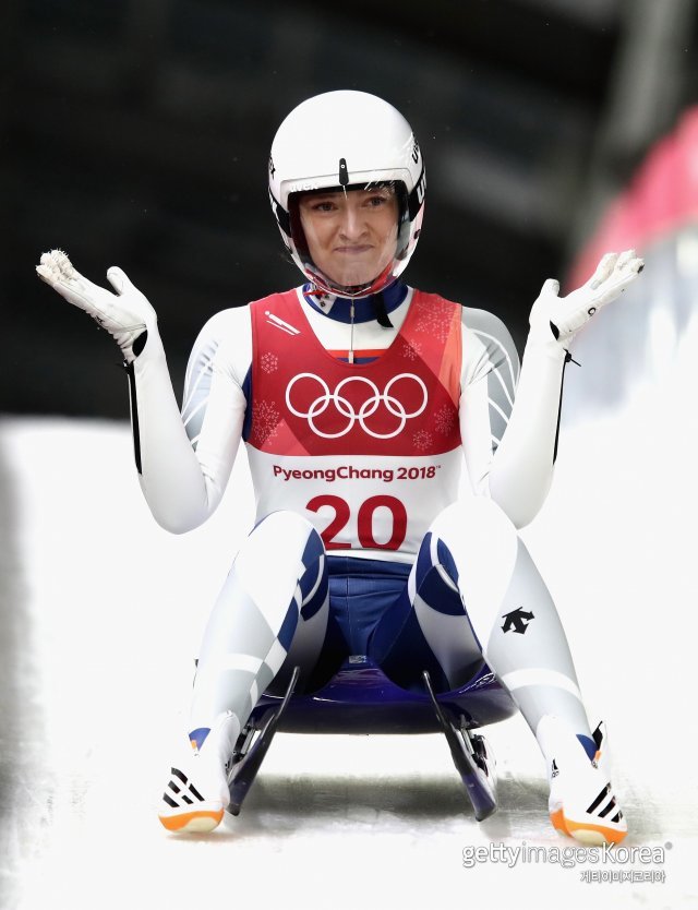 푸른 눈의 국가대표 에일린 프리쉐가 13일 2018평창동계올림픽 루지 여자 싱글 런에서 합계기록 3분6초4를 기록, 전체 8위에 올라 한국 루지 역대 최고 성적을 냈다. 사진=게티이미지코리아