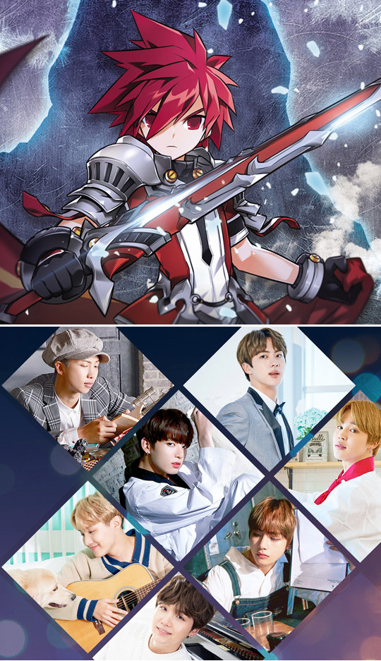 넥슨의 온라인 역할수행게임(RPG) ‘엘소드’ 서비스 10주년을 기념해 방 탈출 카페 ‘코드케이 강남점’과 제휴해 만든 ‘얼어붙은
 물의 신전’ 포스터의 일부(위 사진). 방 탈출 카페 내부 모습과 문제 등은 외부 유출이 엄격히 금지돼 있다. 아래 사진은 
아이돌 그룹 ‘방탄소년단(BTS)’의 콘텐츠를 활용해 넷마블게임즈가 개발 중인 ‘BTS 월드’ 이미지. BTS 멤버를 육성하는 
내용이 될 예정이다. 넥슨·넷마블게임즈 제공