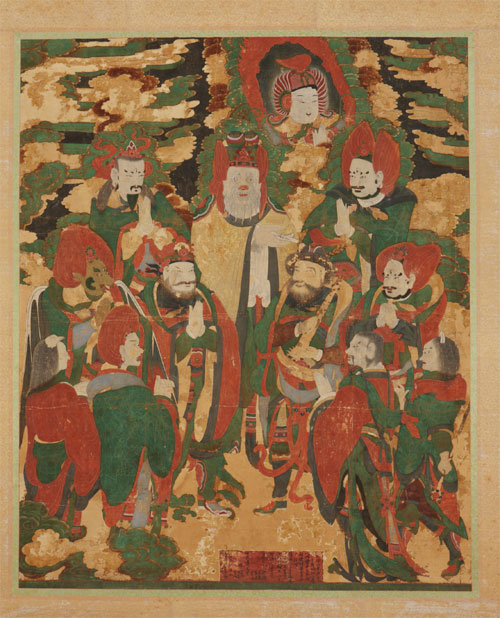 현재 전해져 내려오는 신중도 가운데 가장 오래된 고운사 신중도(1740년). 그림 가운데 용왕을 중심으로 다양한 신중이 표현돼 있다. 국립중앙박물관 제공