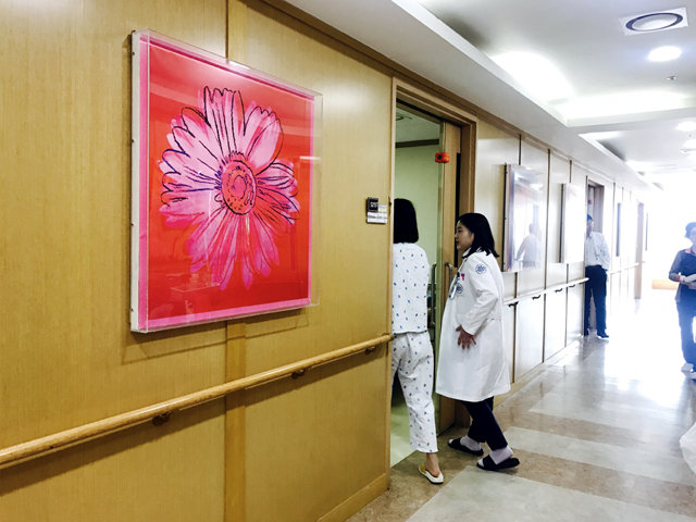환자들의 기분 전환을 위해 복도에 걸어놓은 미술 작품.