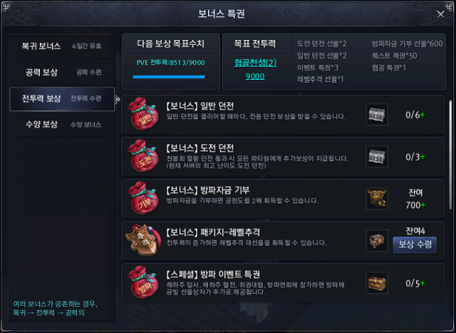 천애명월도 전투력 보상(출처=게임동아)