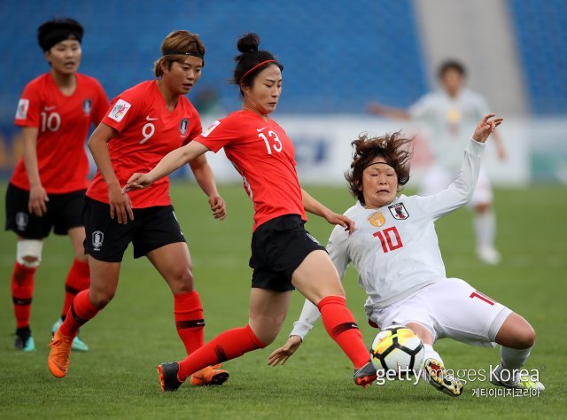 일본과 0-0 무승부를 기록한 여자축구대표팀. 사진=게티이미지코리아