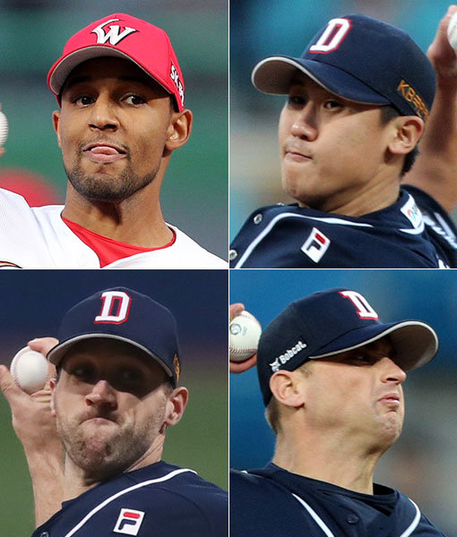 SK 산체스-두산 이용찬-후랭코프-린드블럼(왼쪽 상단부터 시계방향으로). 사진제공｜스포츠코리아