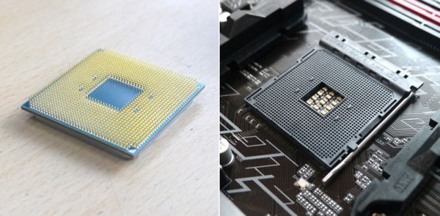 AMD 시스템은 메인보드가 아닌 CPU 쪽에 핀이 달려있다(출처=IT동아)
