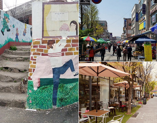 회기동 벽화골목-안산 다문화거리-보정동 카페거리(왼쪽부터 시계 방향으로).