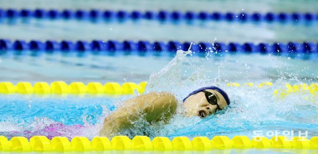 경북도청 김서영이 3일 광주 남부대 국제수영장에서 열린 동아수영대회 여자 일반부 200m에서 힘껏 물살을 갈랐다. 박영철 동아일보 기자 skyblue@donga.com