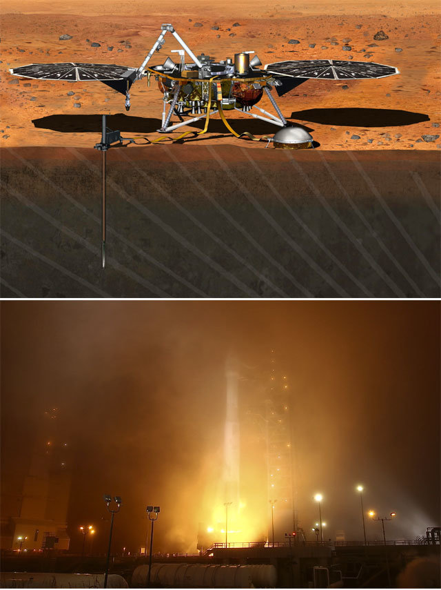 미국항공우주국(NASA)은 새로운 화성 탐사선 ‘인사이트(InSight)’를 5일 새벽(현지 시간) 발사했다. 화성 내부의 지진을
 측정해 내부 구조를 밝히고 지열을 측정해 행성의 형성 과정을 연구할 자료를 얻을 예정이다. 아래 사진은 미국 캘리포니아주 
반덴버그 공군기지에서 인사이트를 실은 아틀라스V 로켓을 발사하는 모습. 미국항공우주국(NASA) 제공