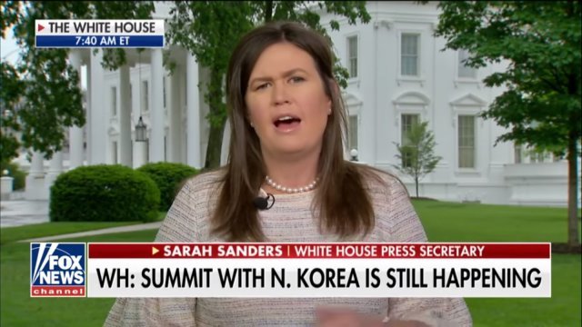 16일(현지 시간) 오전 폭스뉴스의 ‘폭스&프렌즈’에 출연한 세라 허커비 샌더스 백악관 대변인은 “북미정상회담 개최는 여전히 희망적”이라고 밝혔다.