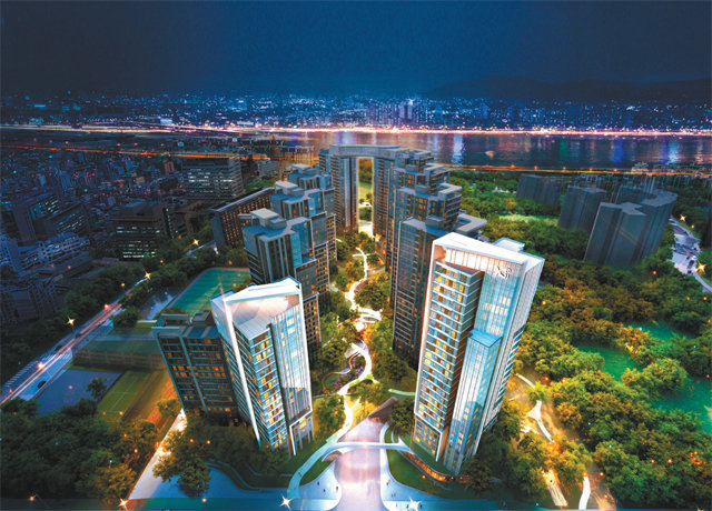 GS건설은 서울 동작구 흑석9구역에 최고의 명품 아파트를 짓는다는 설계안을 제출하고 수주전에 나섰다. 사진은 ‘센트로얄자이’ 조감도. GS건설 제공