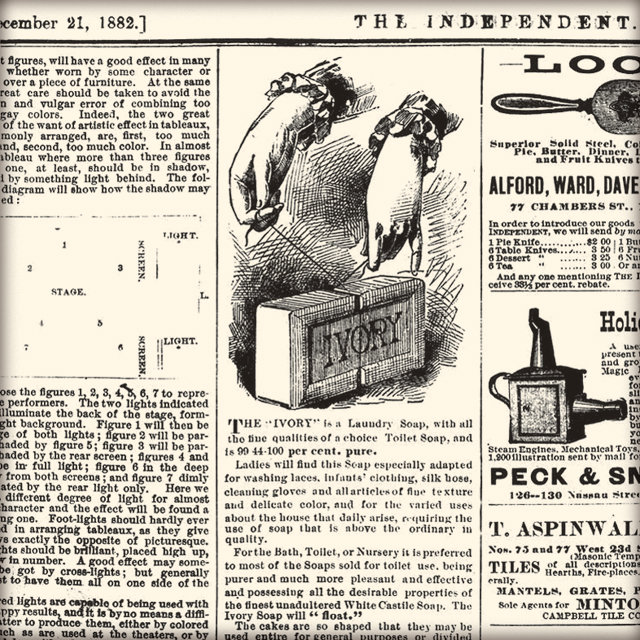 1882년 게재된 글로벌 생활용품 기업 P&G 아이보리 비누의 첫 지면 광고