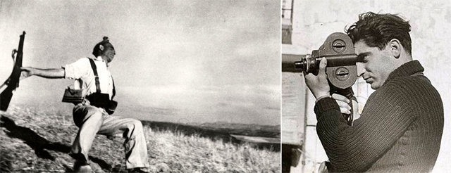 스페인 내전 당시 공화파 병사가 머리에 총을 맞고 쓰러지는 순간을 로버트 카파(오른쪽)가 담아낸 ‘어느 공화파 병사의 죽음’. 뉴욕국제사진센터 홈페이지