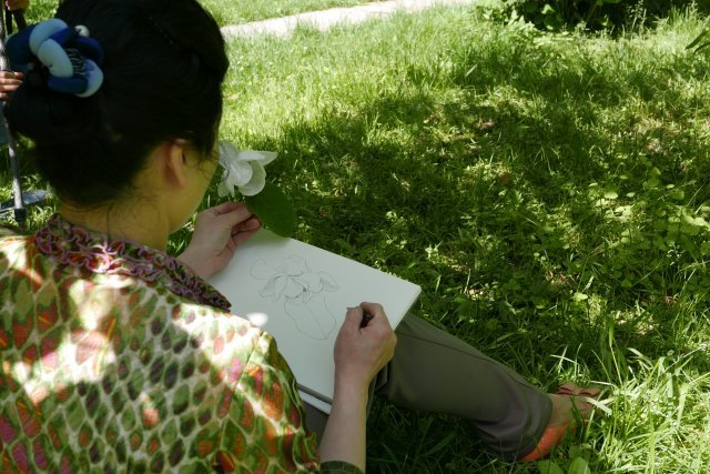 북한 화가와 모란봉 공원 스케치