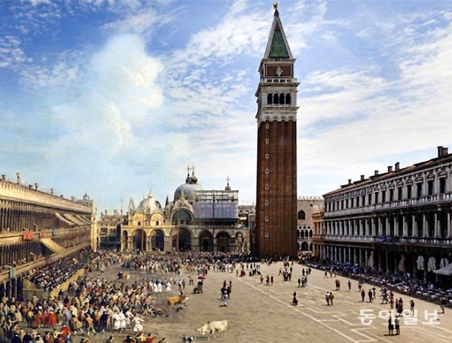 ‘베네치아 타임머신’ 프로젝트 중 영상으로 재현된 18세기 베네치아 산마르코 광장. 동아일보DB