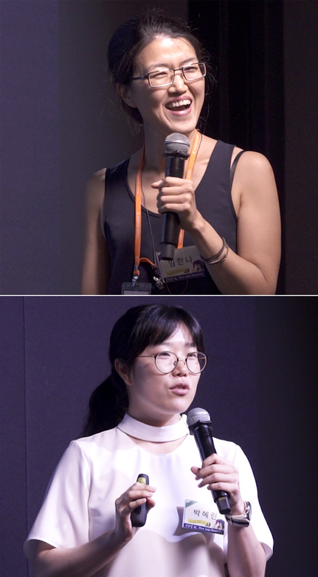 임한나 사이펨 전 생산공정 매니저(위 사진)와 박혜린 이노마드 대표는 공학을 전공하지 않았지만 공학과 관련한 산업 분야에서 일해 왔다. 이들은 “플랜트와 전기라는 남성 중심 산업의 현장에서도 여성이 지닌 시각과 능력을 충분히 발휘할 수 있다”고 강조했다. 걸스로봇 제공