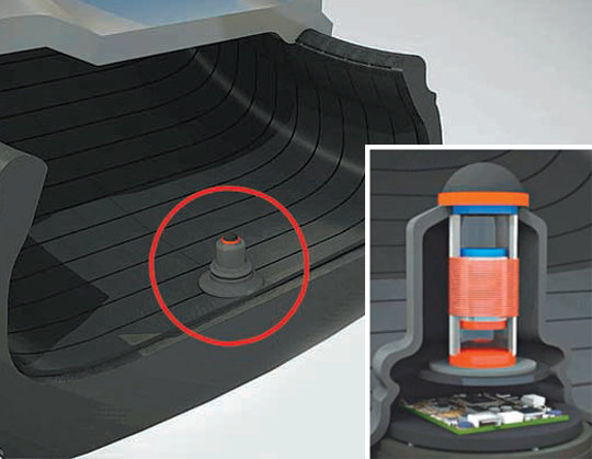 한국기계연구원(기계연)이 개발한 스마트 타이어 시스템. 일반 타이어 내부에 그림과 같이 부착하면 스마트 타이어로 변신한다.