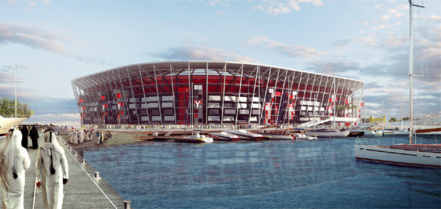 2022년 월드컵을 개최하는 카타르가 짓고 있는 월드컵 경기장 라스 아부 아부드. 수상택시를 이용해 경기장 앞까지 갈 수 있도록 해안가에 지어지고 있다. 카타르 정부홍보부 제공