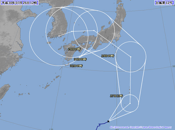 태풍 종다리, 포항 or 거제까지 진출? …‘효자 태풍’ 가능성 有/일본 기상청 제12호 태풍 종다리 진로 예상도.
