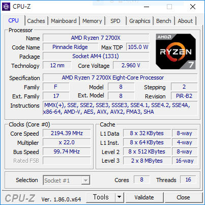 라이젠7 2700X의 CPU-Z 정보 (출처=IT동아)
