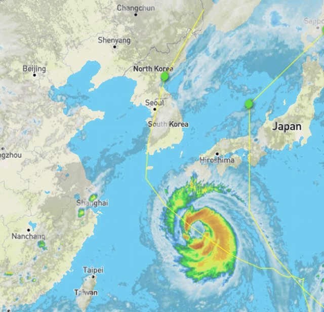 태풍 경로 ‘서울 강타’…韓日 “매우 강” 美 “ 카테고리3” 역대급 우려/미국 웨더 언더그라운 제공.