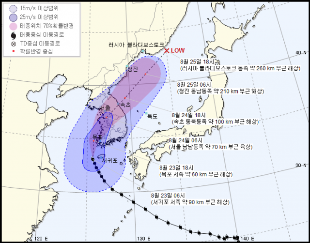 태풍 ‘솔릭’ 예상 이동 경로. 사진=기상청