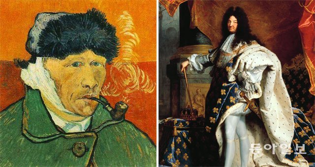 자신의 귀를 자른 뒤 빈센트 반 고흐가 그린 자화상(왼쪽). ‘진실을 읽는 시간’의 저자는 여러 법의학적 사실로 보아 고흐의 죽음은 자살이 아니라고 했다. 오른쪽은 ‘메스를 잡다’에 등장하는 프랑스 루이 14세. 그의 치루 수술을 한 의사는 먼저 6개월 동안 일반 환자 75명을 대상으로 수술을 연습했다. 동아일보DB