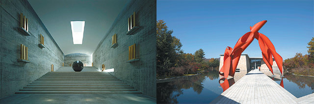 안도 다다오가 일본 나오시마섬에 설계한 지추미술관(왼쪽)과 강원 원주시에 설계한 ‘뮤지엄 산(SAN)’. 둘 다 안도 다다오 건축의 정수를 보여준다. ⓒphoto by Fujitsuka Mitsumasa