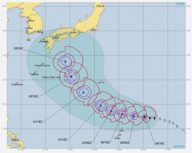 제21호 태풍 제비, 일본으로 …韓·美·日 ‘의견일치’/미국 JTWC 제21호 태풍 제비 진로 예상.