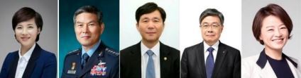 사진=왼쪽부터 유은혜 사회부총리 겸 교육부장관 후보자, 정경두 국방부 장관 후보자, 성윤모 산업통상자원부 장관 후보자, 이재갑 고용노동부 장관 후보자, 진선미 여성가족부 장관 후보자