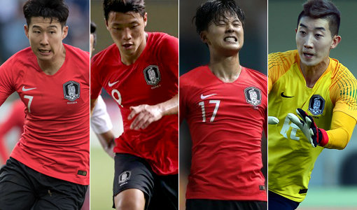 ‘남은 것은 숙적 일본 뿐!’ 2018자카르타-팔렘방아시안게임에 나선 남자 축구대표팀은 9월 1일 일본과 결승전을 치른다. 이번 대회 금메달은 한국 축구의 미래를 위해서도 중요한 일전이다. 사진은 왼쪽부터 손흥민, 황희찬, 이승우, 조현우. 사진｜스포츠동아DB·대한축구협회