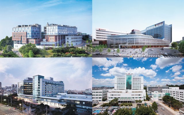 미래의학 선도를 가치로 내건 고려대의료원의 의과대학, 안암병원, 안산병원, 구로병원(왼쪽 위 사진부터 시계방향). 고려대의료원 제공