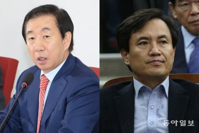 (왼쪽부터) 김성태 한국당 원내대표, 김진태 한국당 의원.