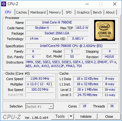 코어 i9-7980XE CPU-Z 정보(출처=IT동아)