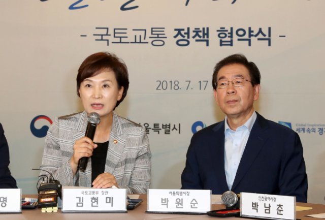 김현미 국토교통부 장관(왼쪽)과 박원순 서울시장© News1