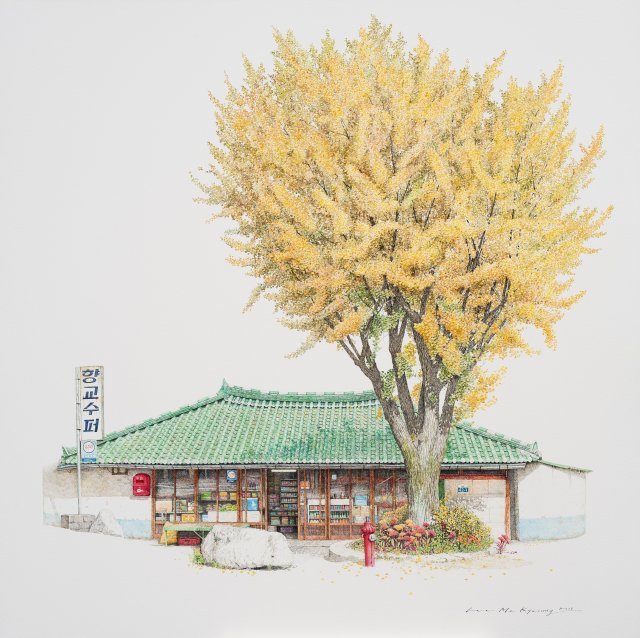 향교슈퍼, with a pen, use the acrylic ink on paper, 122 x 122 cm, 2018