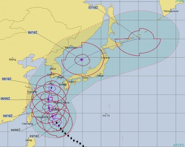 태풍 ‘콩레이’ 예상 경로. 사진=미국 합동태풍경보센터(JTWC)