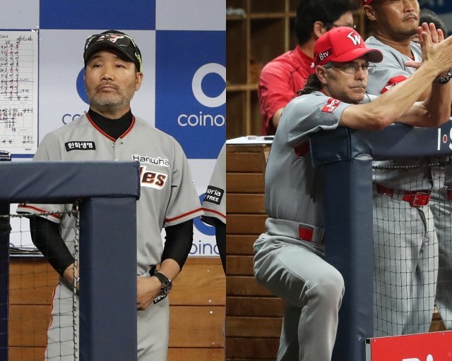 한용덕 한화 이글스 감독(왼쪽)과 트레이 힐만 SK 와이번스 감독. © News1