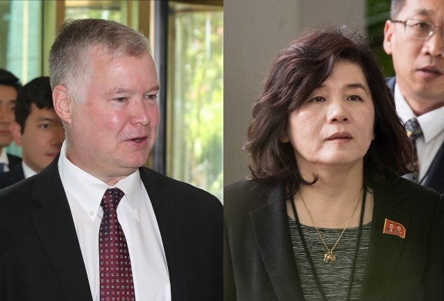 스티브 비건 미 국무부 대북특별대표와 최선희 북한 외무성 부상. © News1