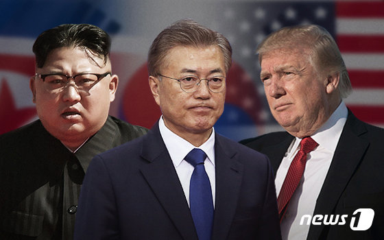 왼쪽부터 김정은 북한 국무위원장, 문재인 대통령, 도널드 트럼프 미국 대통령. 2018.10.09. © News1