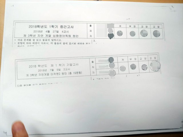 광주 모 고등학교에서 올 1학기 3학년 기말고사 시험지가 유출된 데 이어 중간고사 시험지도 유출된 것으로 확인되면서 파문이 커지고 있다. 사진은 경찰이 공개한 시험지 복사본. © News1