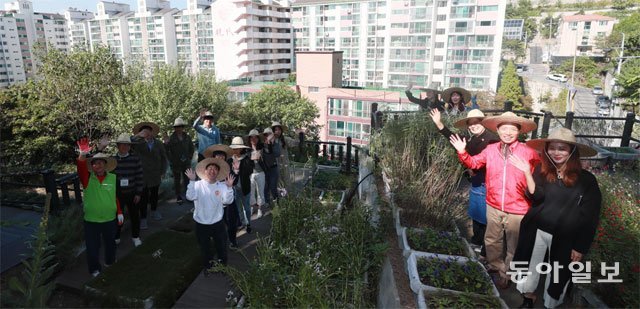 서울 종로구 무악동 ‘행촌권 성곽마을’에서 도시농업 교육 프로그램에 참여한 청년과 관계자들이 허브 작물 교육을 받던 중 손을 
흔들고 있다. 지난달부터 6개월간 교육을 받고 있는 청년 15명은 이곳을 찾는 사람들에게 도시농업을 소개하는 프로그램을 운영하면서
 도시농업과 관련된 창업이나 취업을 준비하고 있다. 박영대 기자 sannae@donga.com