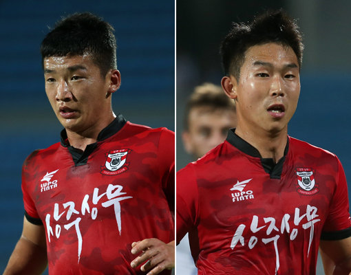 상주 김민우(왼쪽)-윤빛가람. 사진제공｜한국프로축구연맹
